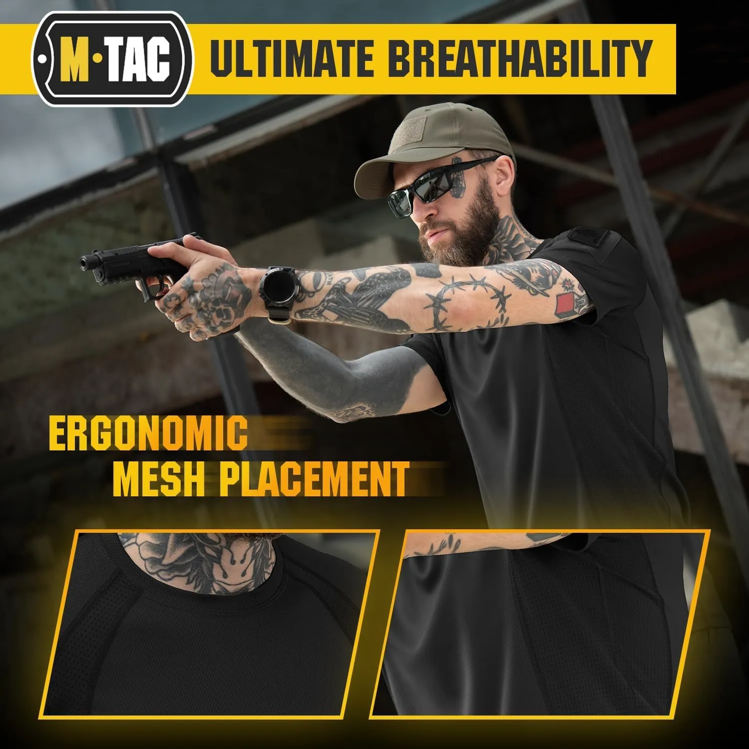 M-Tac Athletic Tactical T-Shirt Gen.2 - Breathable Polyester Military T-Shirt with Patch Panels on Short Sleeves for Men