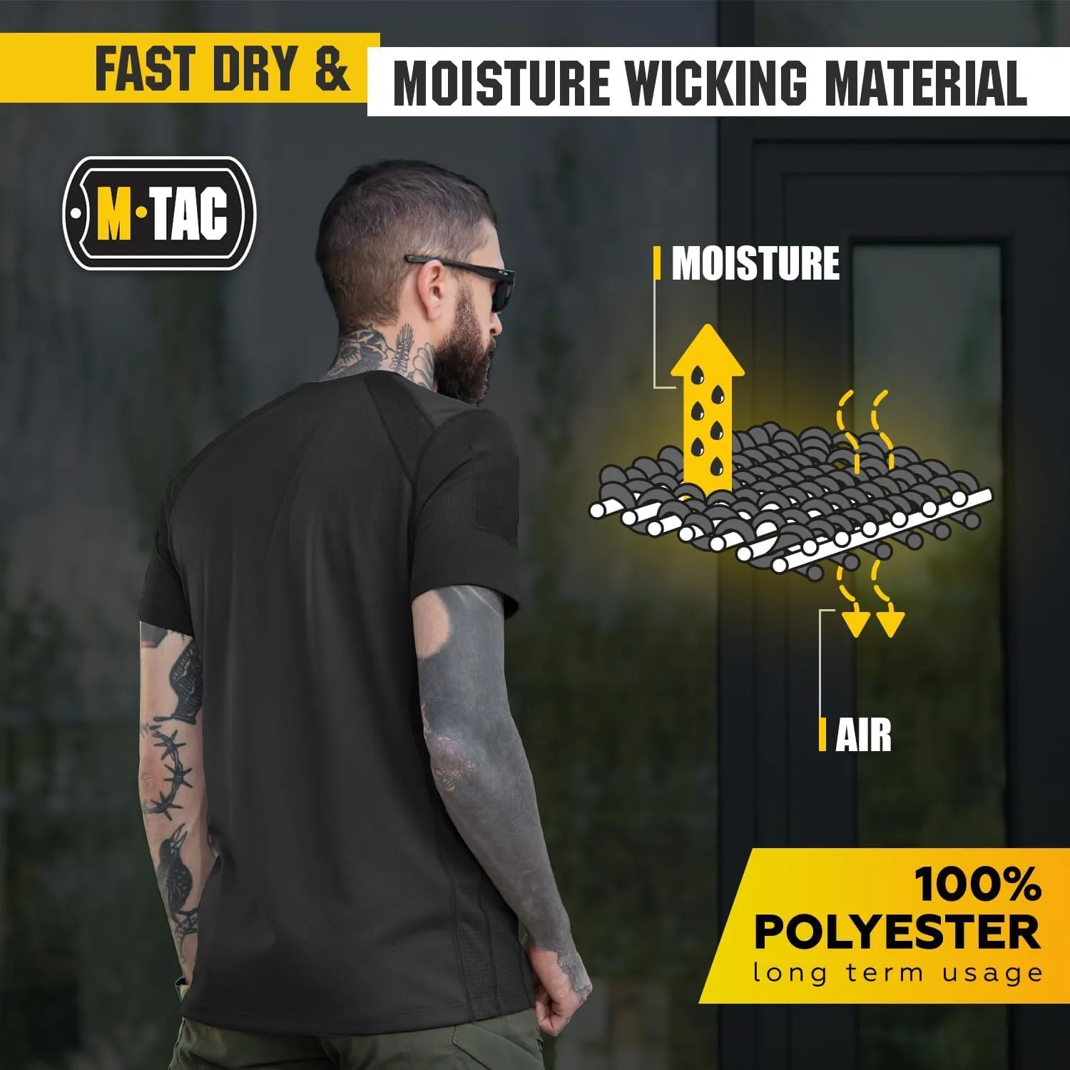 M-Tac Athletic Tactical T-Shirt Gen.2 - Breathable Polyester Military T-Shirt with Patch Panels on Short Sleeves for Men