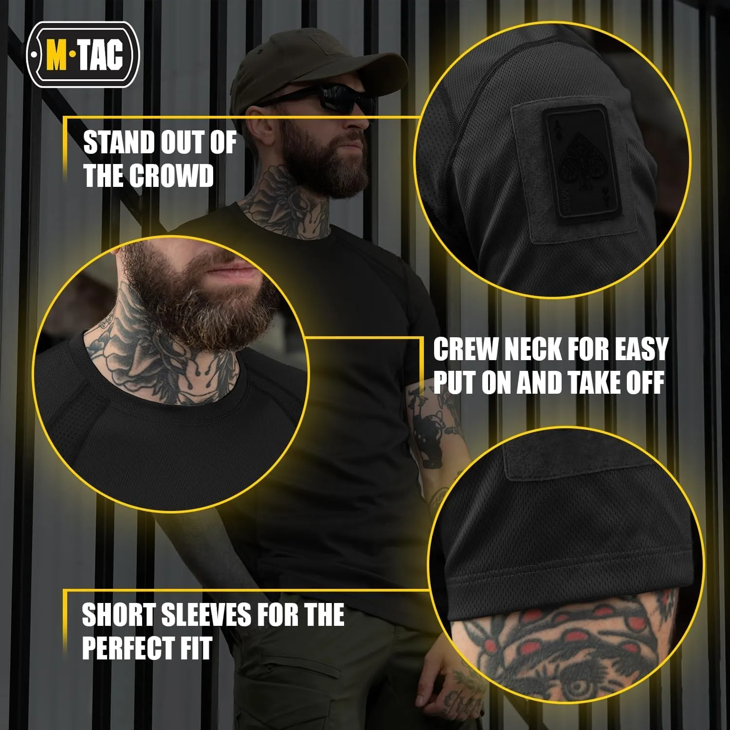 M-Tac Athletic Tactical T-Shirt Gen.2 - Breathable Polyester Military T-Shirt with Patch Panels on Short Sleeves for Men
