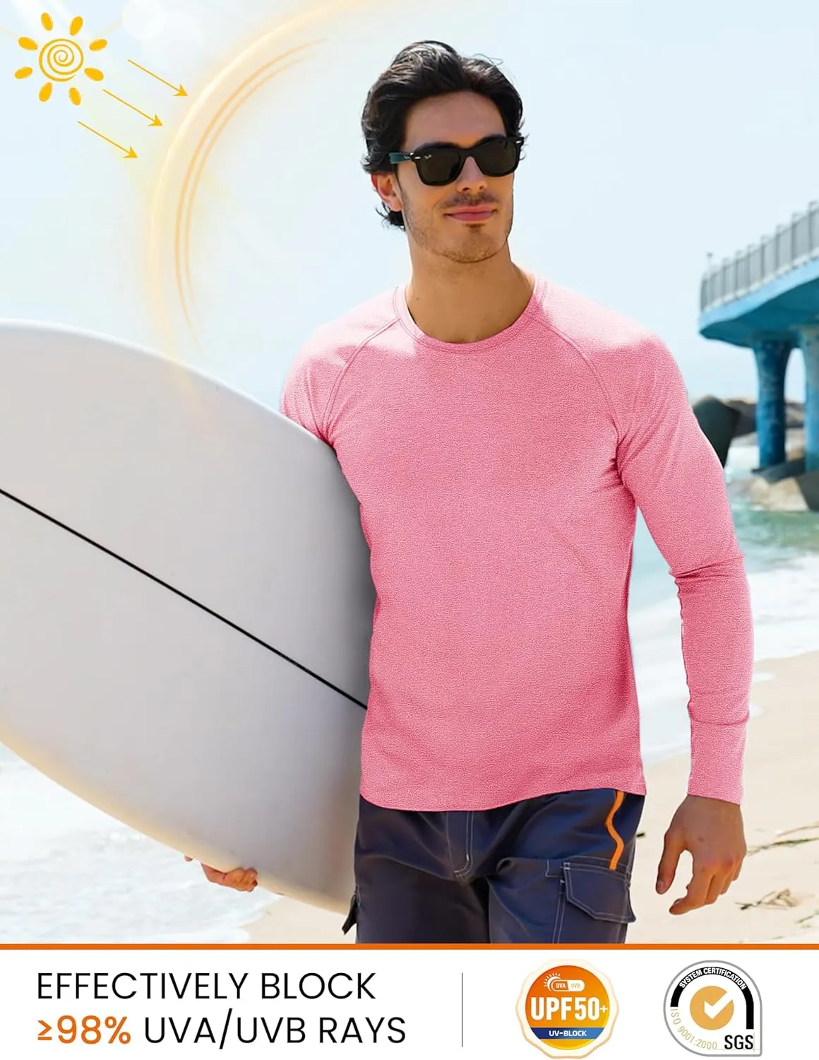 MAGCOMSEN Men's Long Sleeve Shirt Quick Dry UPF 50  Sun Protection Lightweight T-Shirt Athletic Workout Fishing Tee