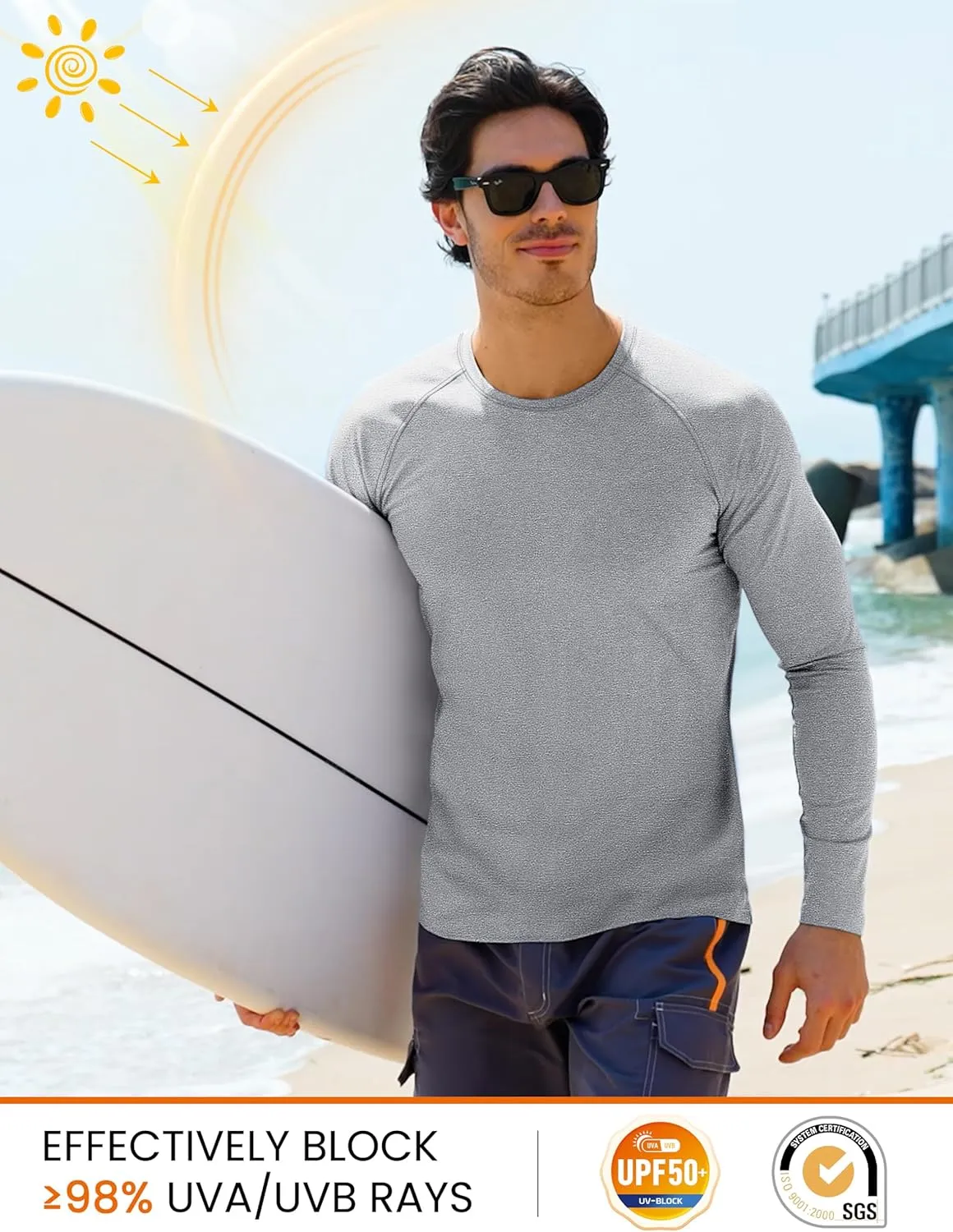 MAGCOMSEN Men's Long Sleeve Shirt Quick Dry UPF 50  Sun Protection Lightweight T-Shirt Athletic Workout Fishing Tee