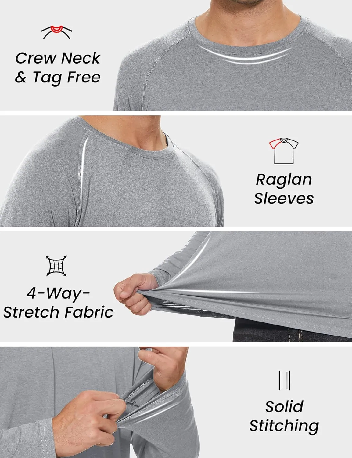 MAGCOMSEN Men's Long Sleeve Shirt Quick Dry UPF 50  Sun Protection Lightweight T-Shirt Athletic Workout Fishing Tee