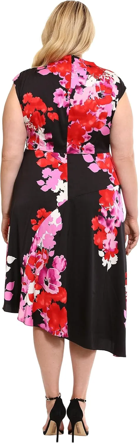 Maggy London Women's Plus Size Drape Neck Asymmetric Hem Light Charmeuse Dress