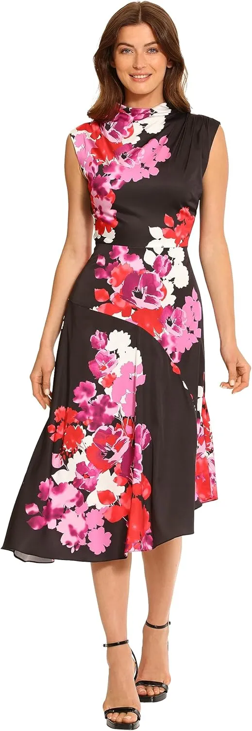 Maggy London Women's Plus Size Drape Neck Asymmetric Hem Light Charmeuse Dress