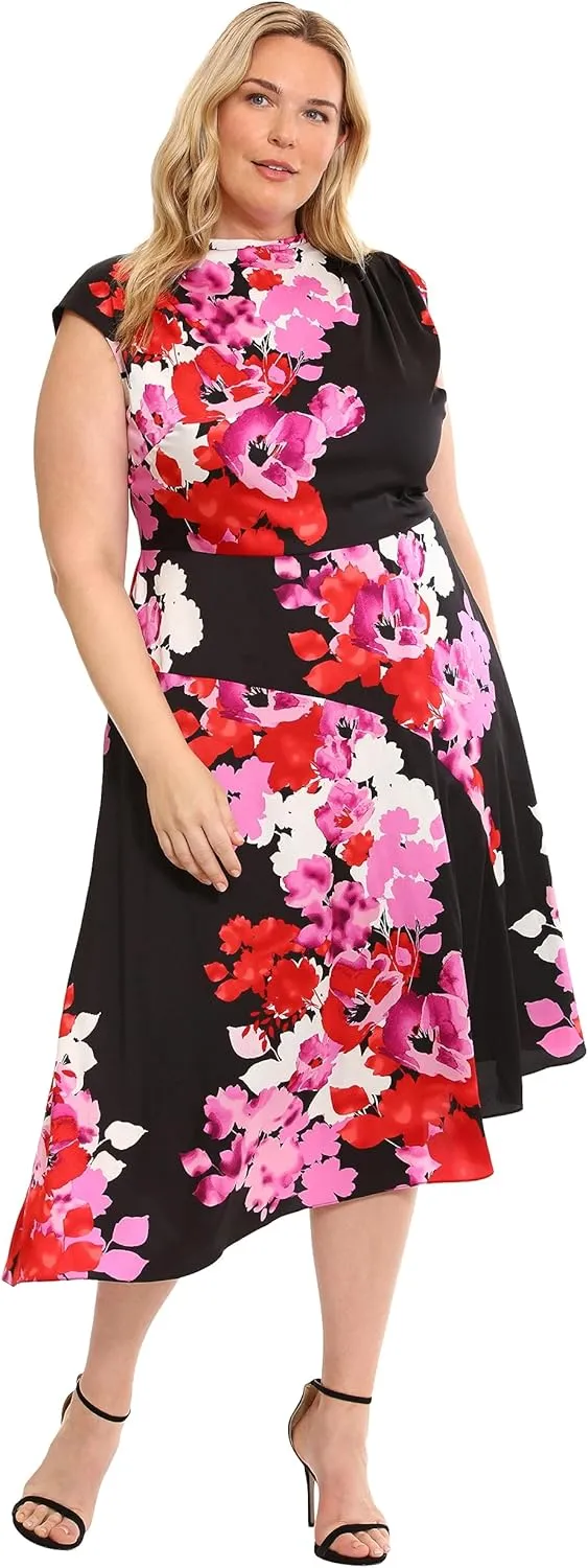 Maggy London Women's Plus Size Drape Neck Asymmetric Hem Light Charmeuse Dress
