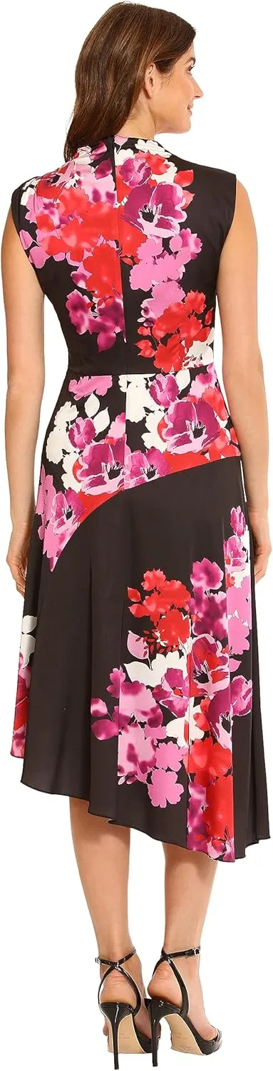 Maggy London Women's Plus Size Drape Neck Asymmetric Hem Light Charmeuse Dress