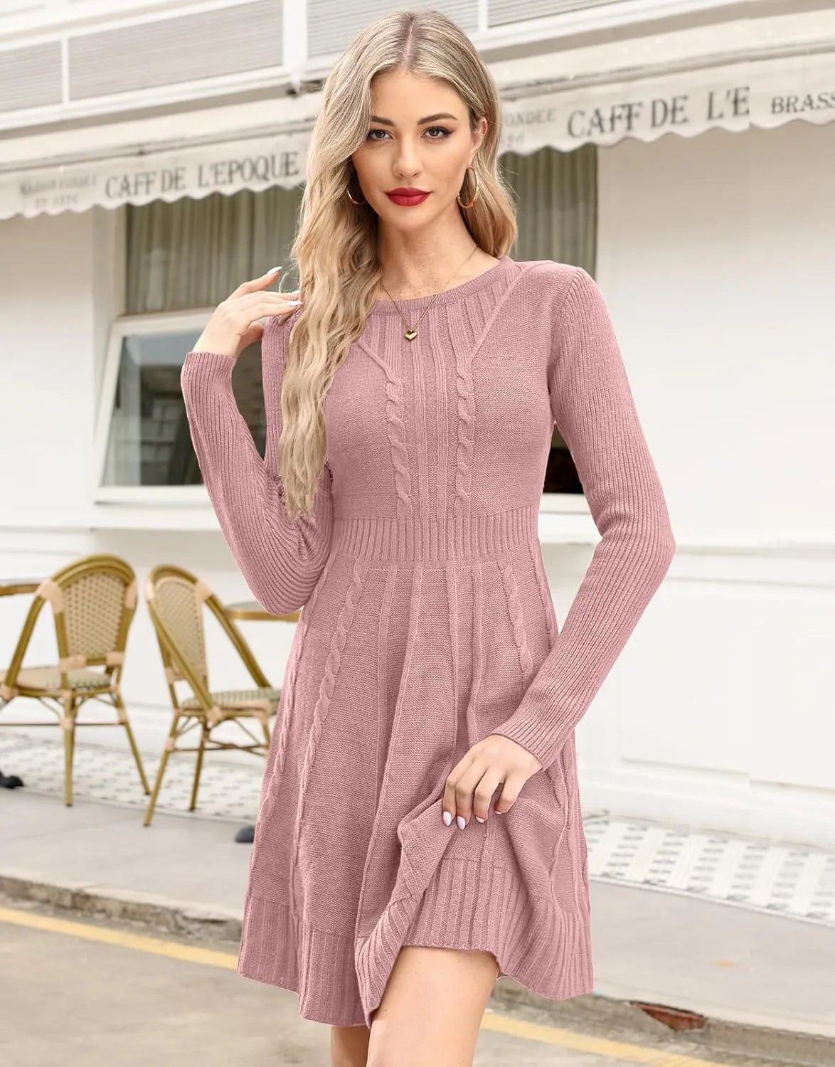 Maisolly Sweater Dress Pullover Tunic Long Sleeve Flare Dress