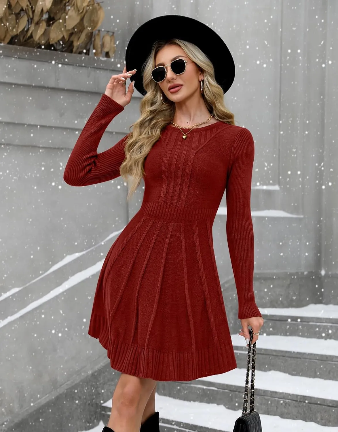 Maisolly Sweater Dress Pullover Tunic Long Sleeve Flare Dress