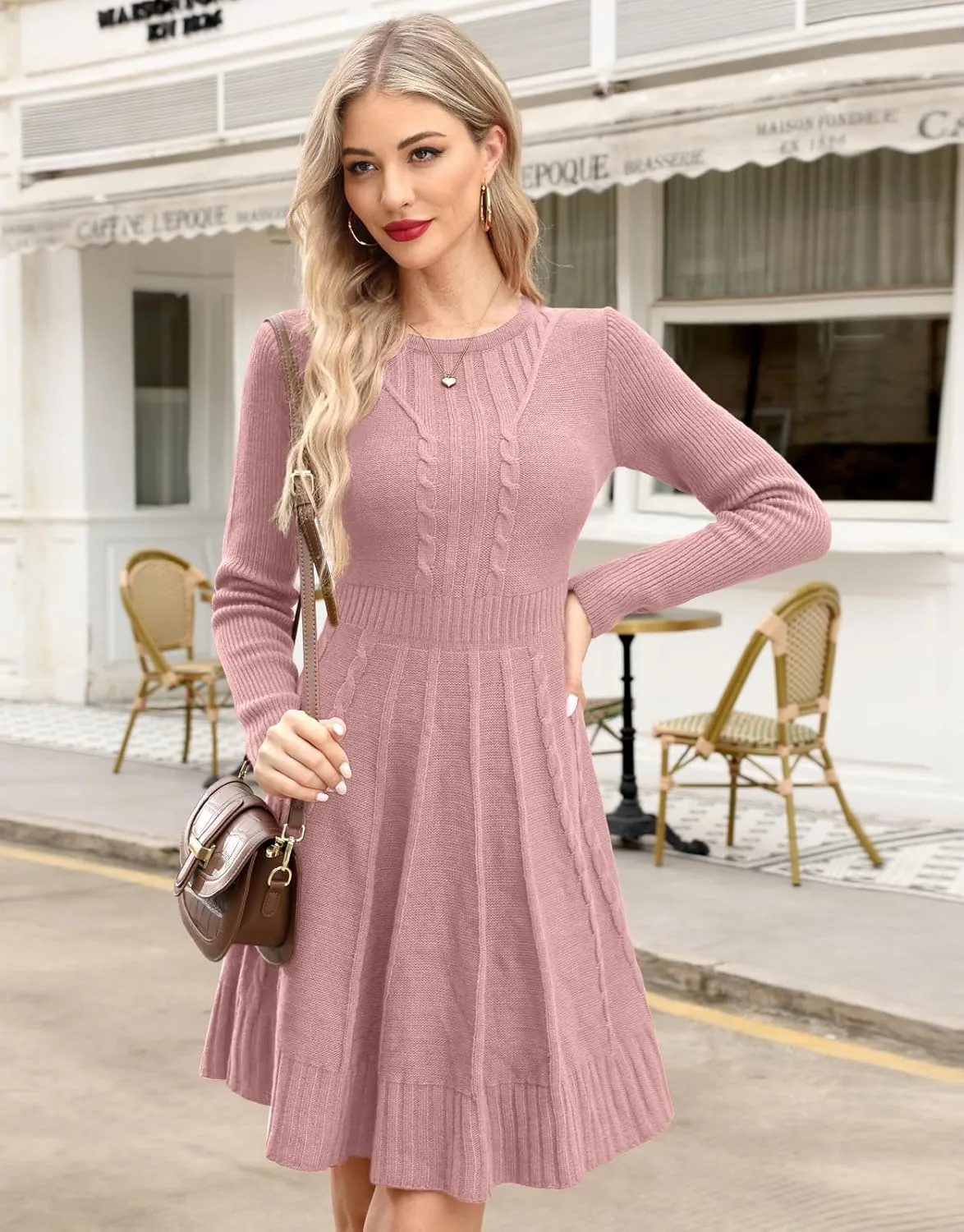 Maisolly Sweater Dress Pullover Tunic Long Sleeve Flare Dress