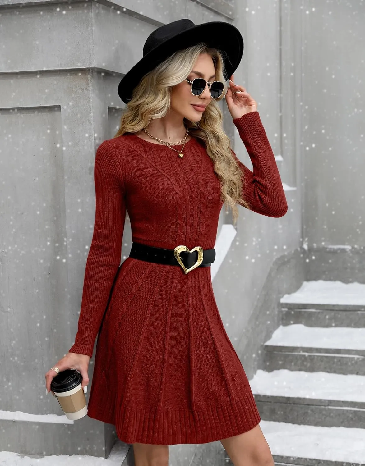 Maisolly Sweater Dress Pullover Tunic Long Sleeve Flare Dress