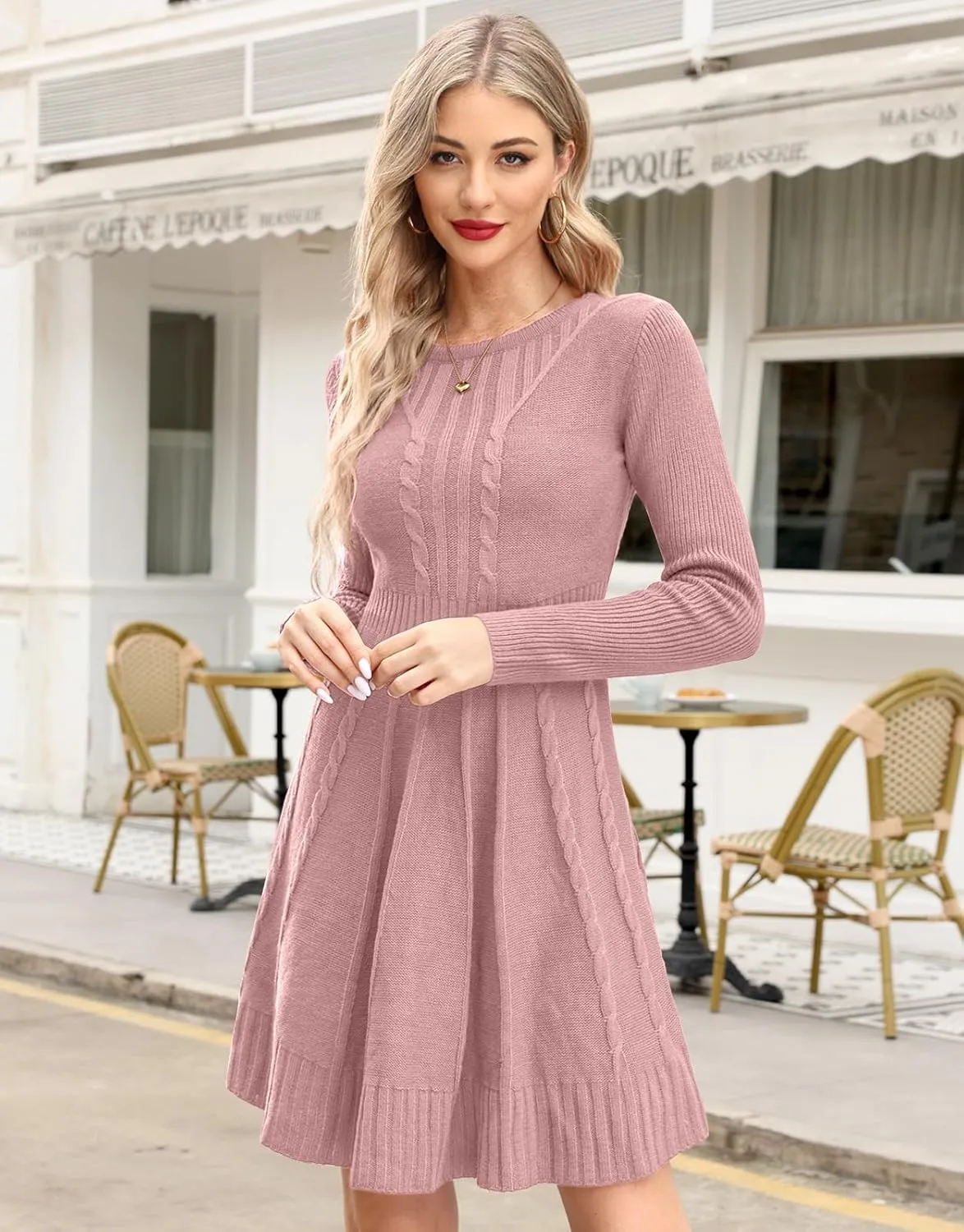 Maisolly Sweater Dress Pullover Tunic Long Sleeve Flare Dress