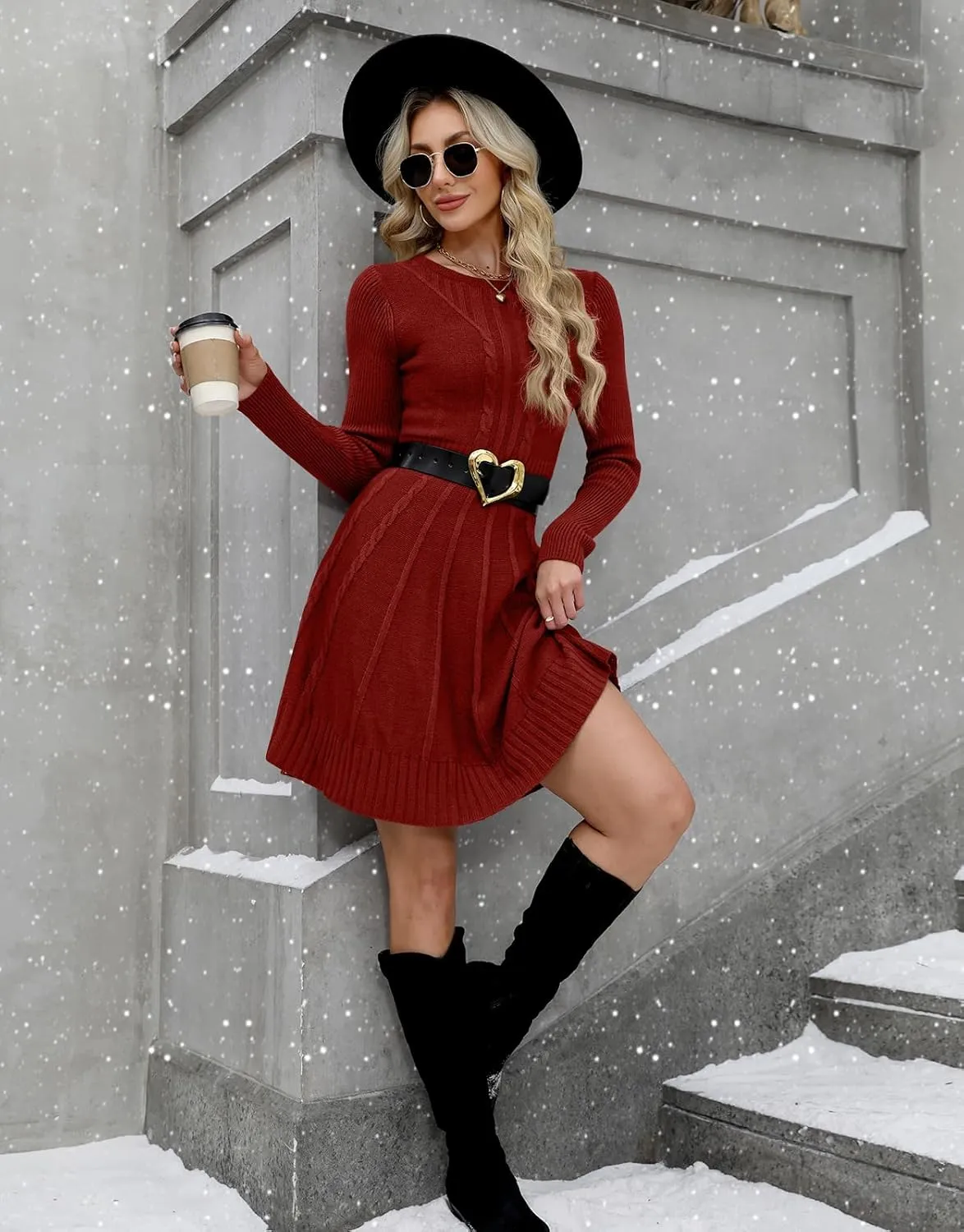 Maisolly Sweater Dress Pullover Tunic Long Sleeve Flare Dress