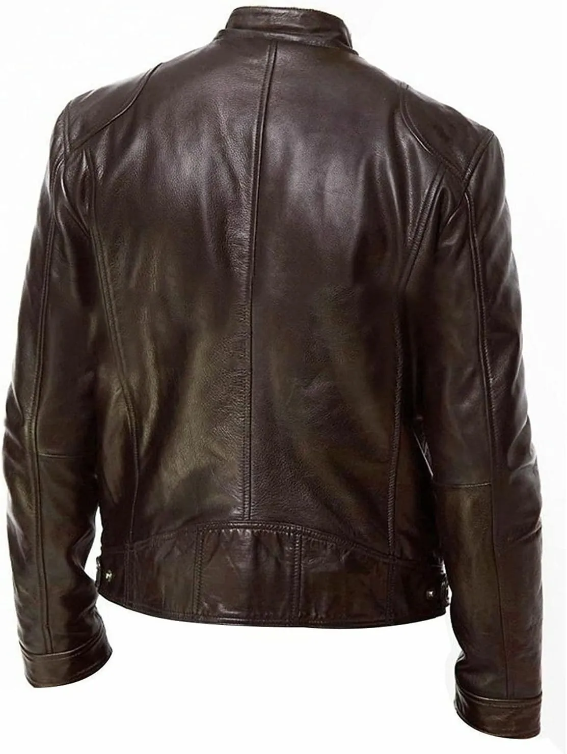 Maiyifu-GJ Men Stand Collar Faux Leather Jacket PU Vintage Zip Up Motorcycle Coat Casual Lightweight Slim Fit Bomber Outwear