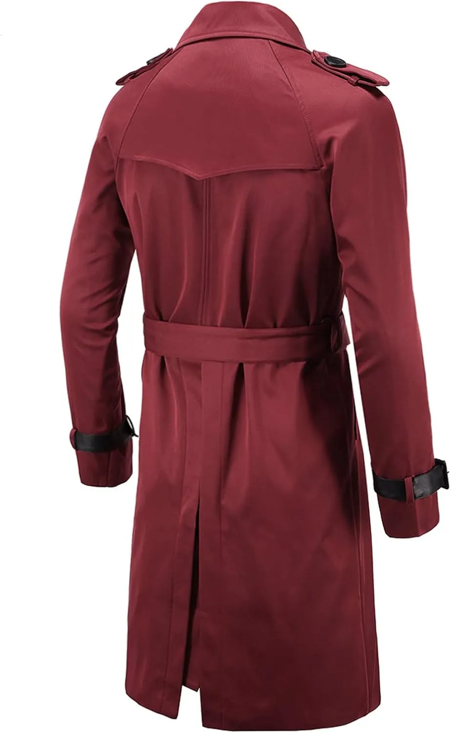 Maiyifu-GJ Men's Double Breasted Trench Coat Stylish Slim Fit Mid Long Belted Windbreaker Lapel Military Jacket with Belt
