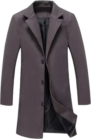Maiyifu-GJ Men's Slim Winter Wool Blend Coat Single Breasted Business Long Pea Coats Notched Lapel Trench Jacket Overcoat