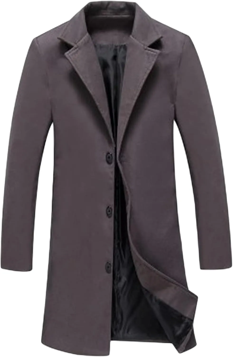 Maiyifu-GJ Men's Slim Winter Wool Blend Coat Single Breasted Business Long Pea Coats Notched Lapel Trench Jacket Overcoat