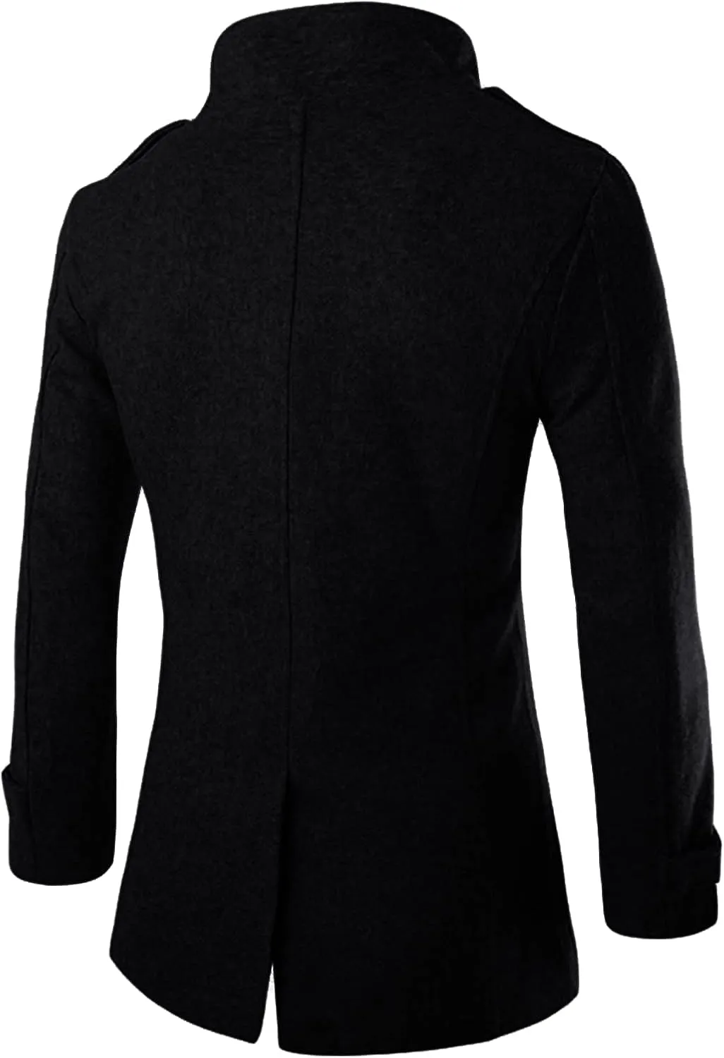 Maiyifu-GJ Mens Winter Double Breasted Overcoat Classic Mid Long Wool Blend Pea Coat Stand Collar Slim Outdoor Trench Jacket
