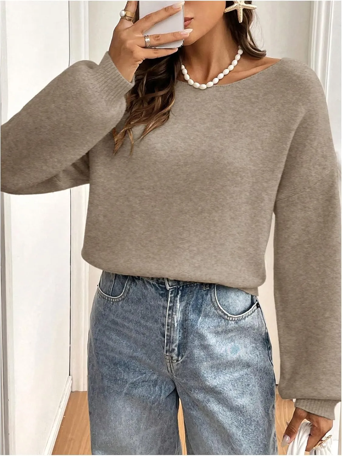 MakeMeChic Women's Bow Sweater Long Sleeve Open Back Tie Back Sweater Cardigan Top
