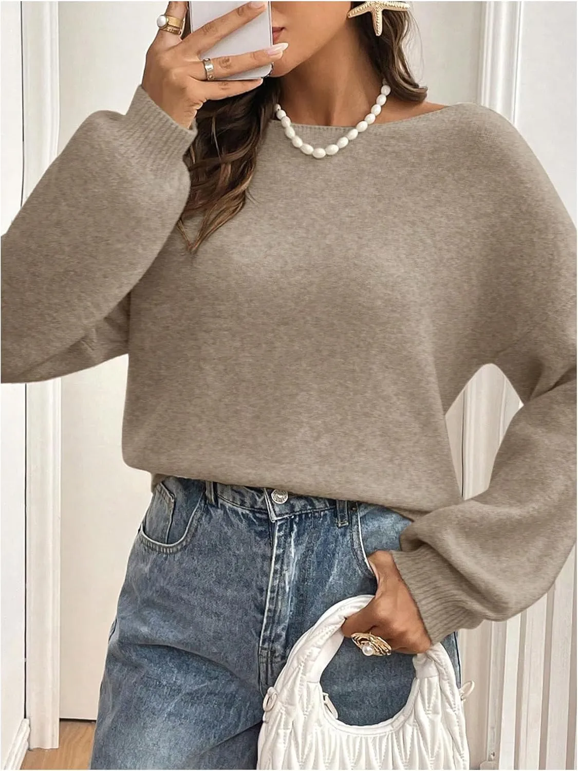MakeMeChic Women's Bow Sweater Long Sleeve Open Back Tie Back Sweater Cardigan Top
