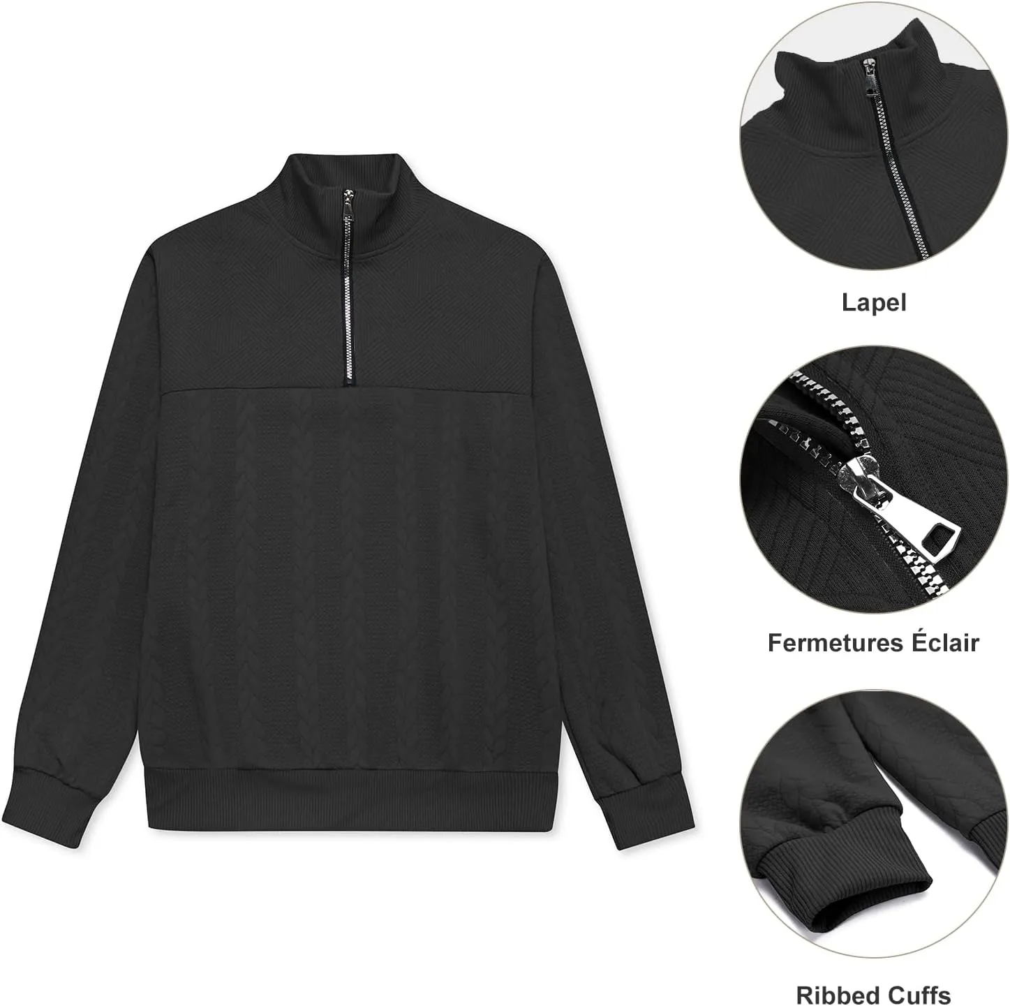 MANLUODANNI Men's Quarter Zip Sweater Lightweight Knitted Mock Neck Quilted Pullover Sweaters Long Sleeve Casual Jumper