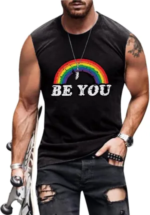 Men Pride Tank Tops Be You Love Wins Letter Print Shirt Graphic Gay Pride LGBT Sleeveless Shirt Tee