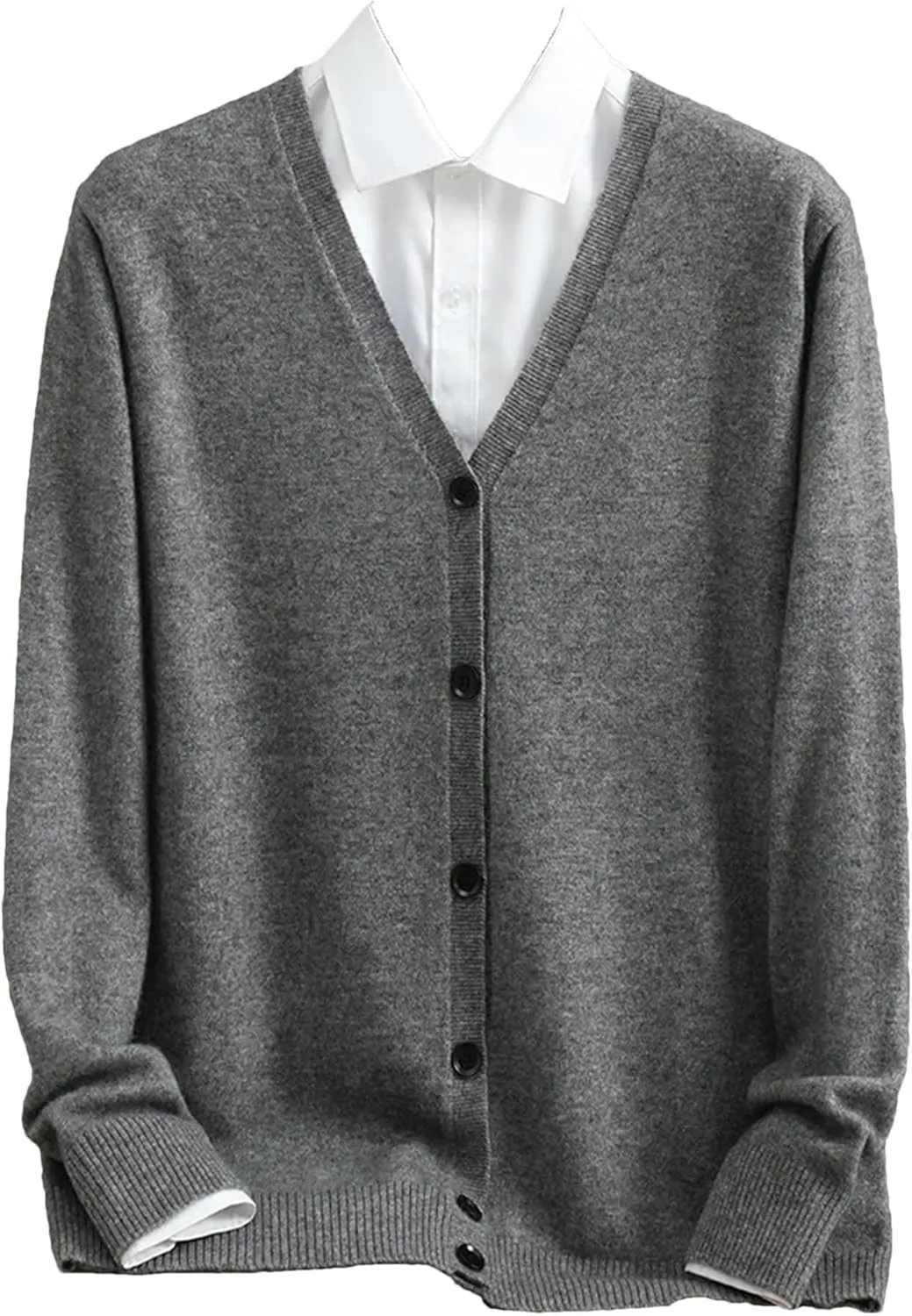 Men V-Neck Cashmere Cardigan Winter Cable Button Up Knitwear Casual Knitted Sweater