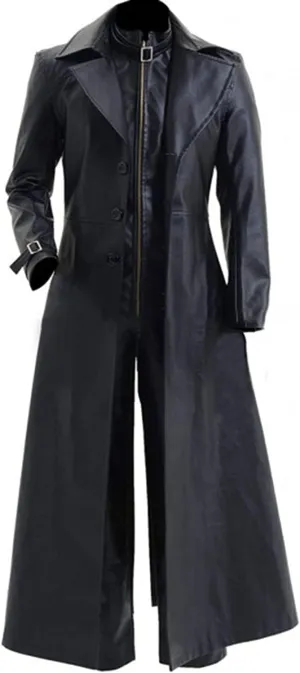 Mens Albert Wesker Costume Resident 5 Gothic Gaming Cosplay Black Full Length Leather Trench Coat