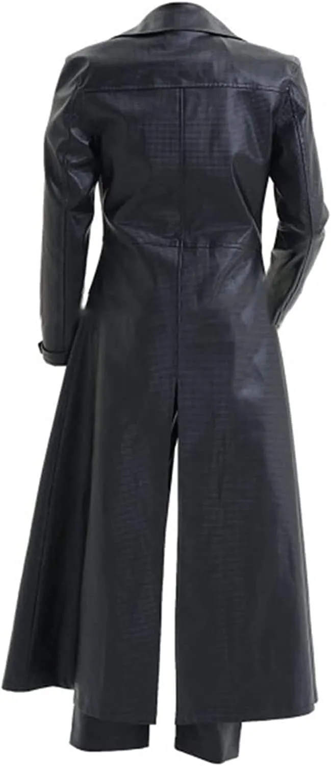 Mens Albert Wesker Costume Resident 5 Gothic Gaming Cosplay Black Full Length Leather Trench Coat