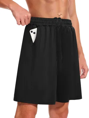 Men's Athletic Gym Shorts - Quick Dry Black Casual Basketball Shorts with Pockets for Running Workout Activewear