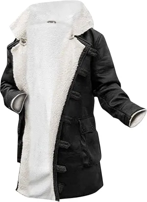 Mens Bane Tom Hardy Ginger Swedish Fur Shearling Winter Trench Duster Leather Long Coat