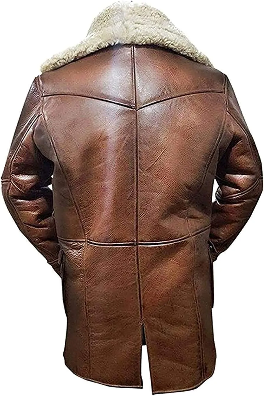 Mens Bane Tom Hardy Ginger Swedish Fur Shearling Winter Trench Duster Leather Long Coat