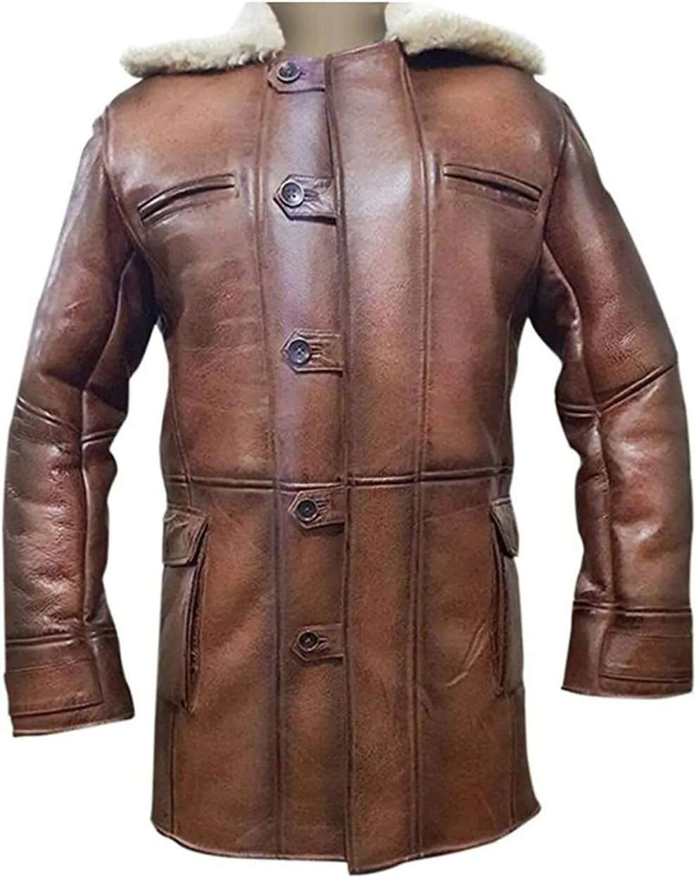 Mens Bane Tom Hardy Ginger Swedish Fur Shearling Winter Trench Duster Leather Long Coat