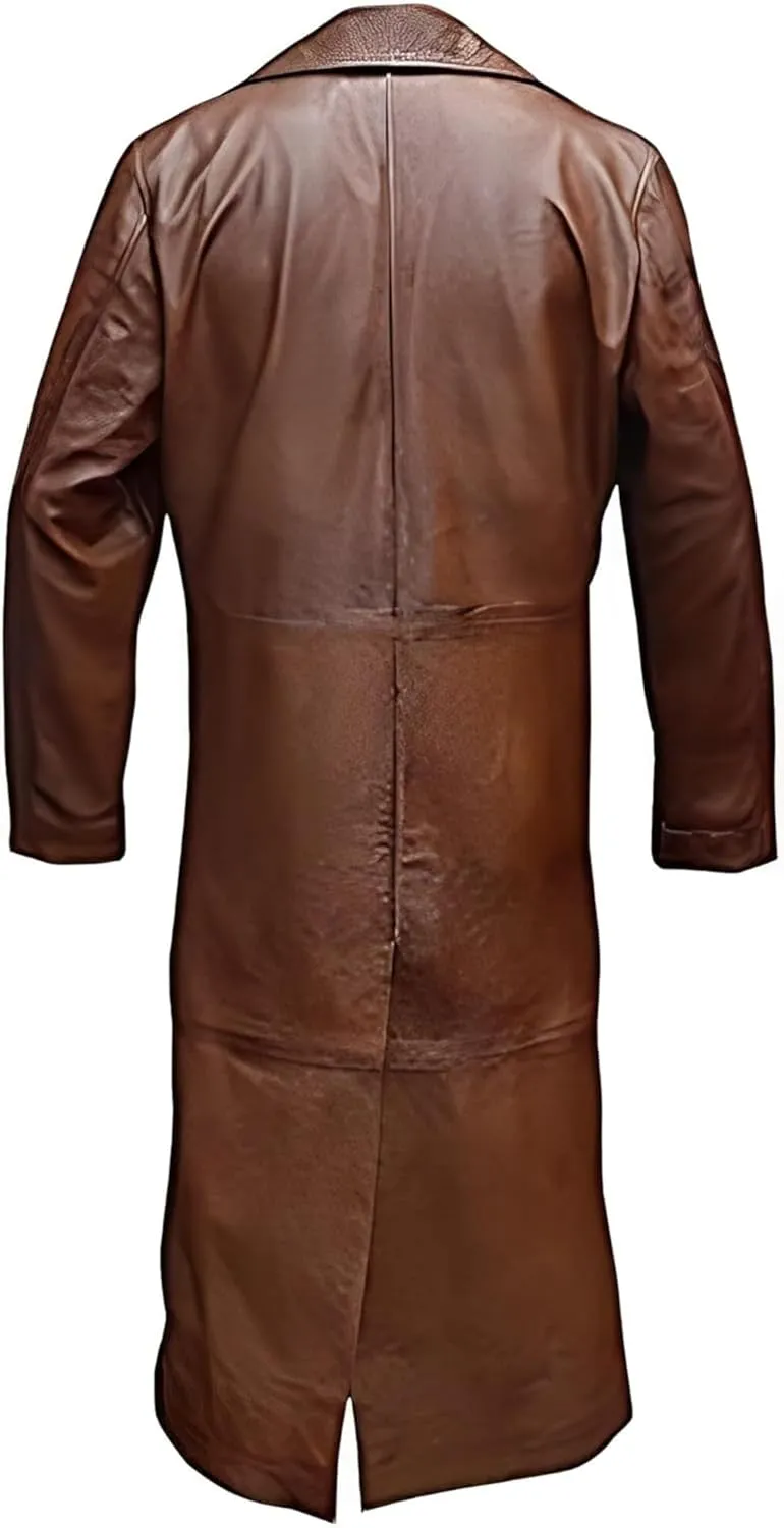 Mens Black Duster Long Leather Coat  Mens Full Body Long Leather Trench Coat  Men Leather Trench Long Coat