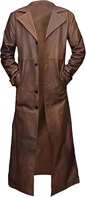 Mens Black Duster Long Leather Coat  Mens Full Body Long Leather Trench Coat  Men Leather Trench Long Coat