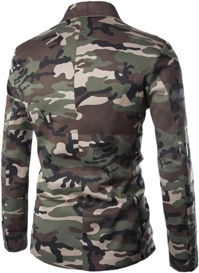 Mens Blazer Casual Camouflage Long Sleeve Sports Coats Slim Fit One Button Suit Jackets Fashion Tuxedo for Men