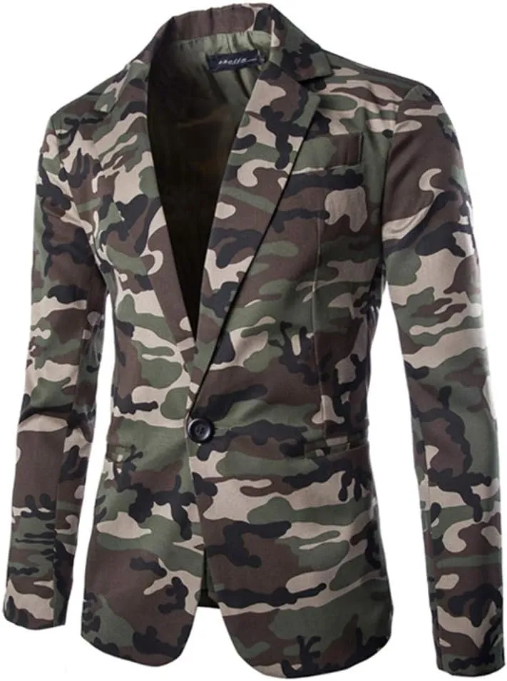 Mens Blazer Casual Camouflage Long Sleeve Sports Coats Slim Fit One Button Suit Jackets Fashion Tuxedo for Men