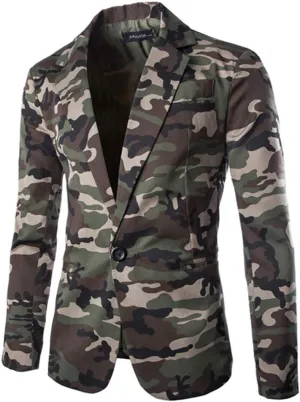 Mens Blazer Casual Camouflage Long Sleeve Sports Coats Slim Fit One Button Suit Jackets Fashion Tuxedo for Men