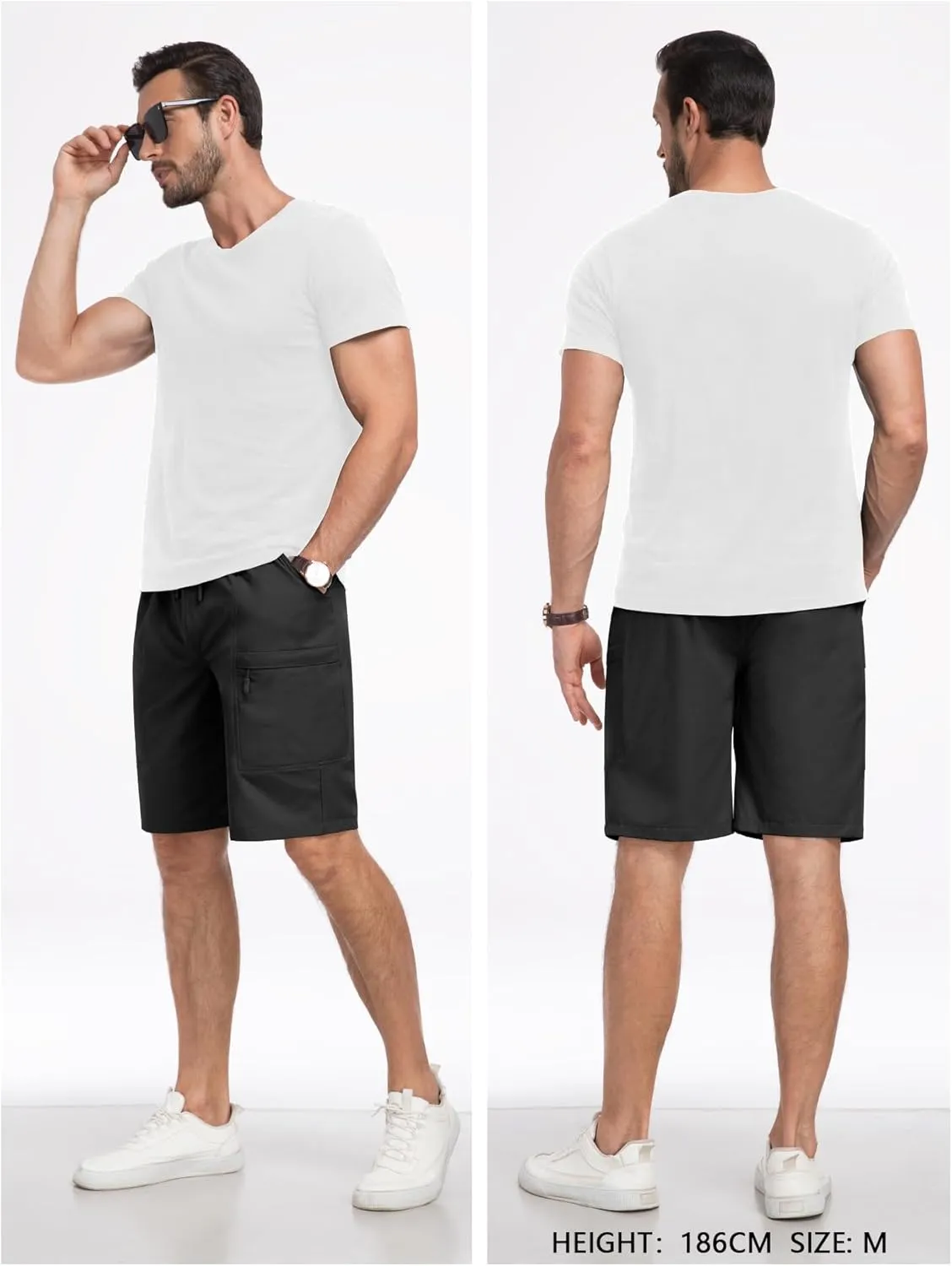 Mens Cargo Casual Shorts Lightweight Stretch Athletic Shorts Elastic Waistband with 5 Pockets Hiking Gym Beach