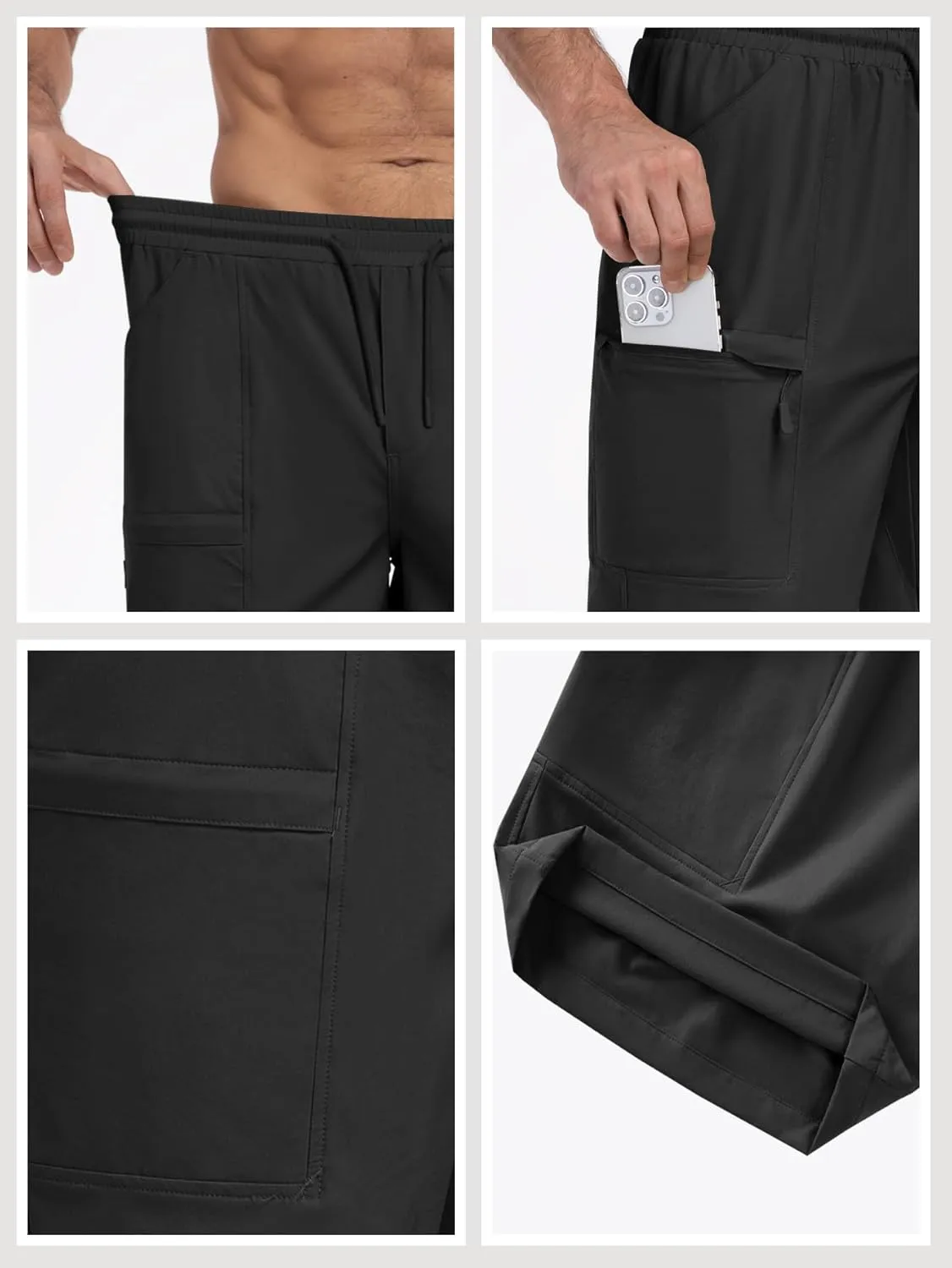 Mens Cargo Casual Shorts Lightweight Stretch Athletic Shorts Elastic Waistband with 5 Pockets Hiking Gym Beach