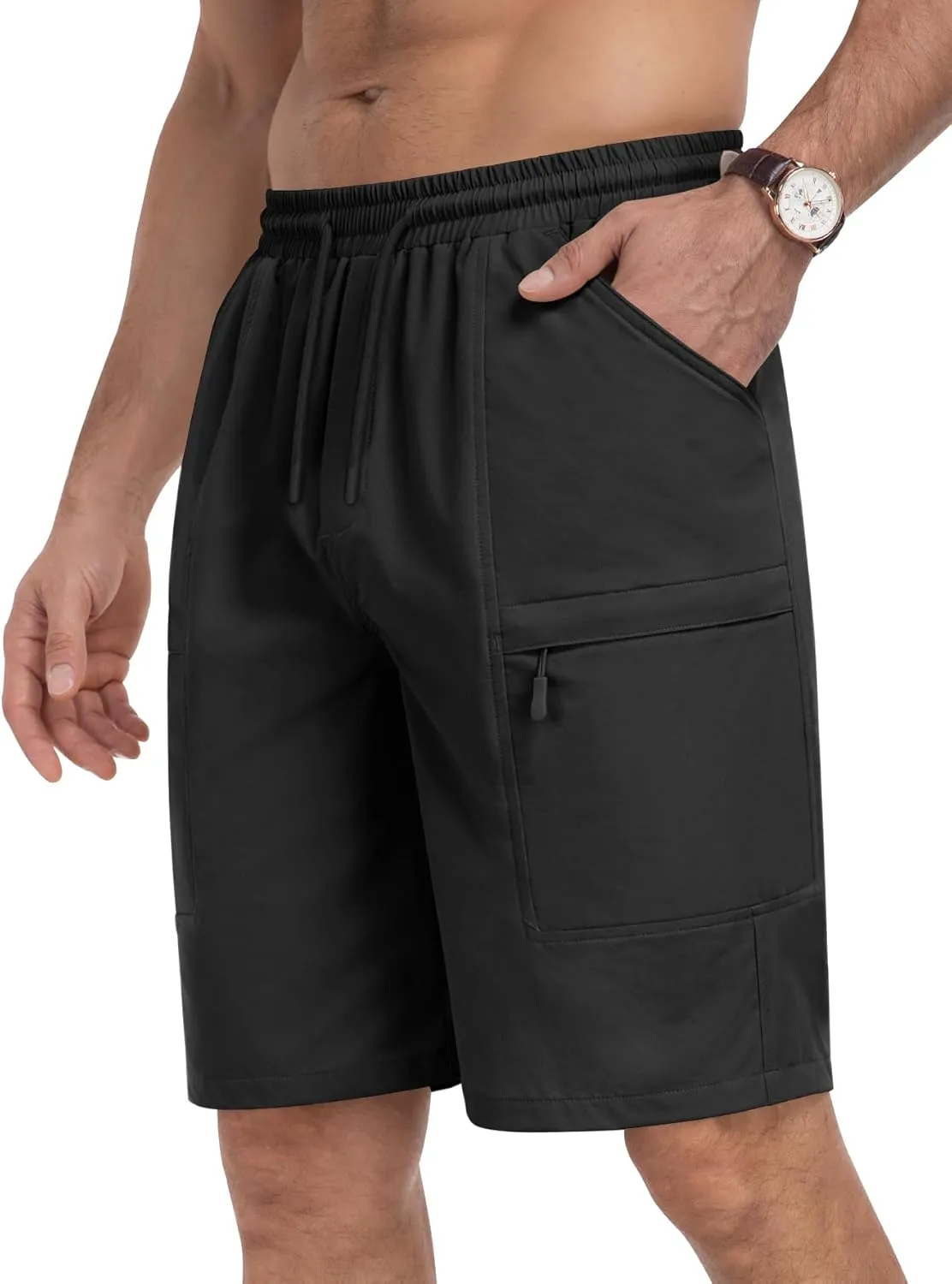 Mens Cargo Casual Shorts Lightweight Stretch Athletic Shorts Elastic Waistband with 5 Pockets Hiking Gym Beach