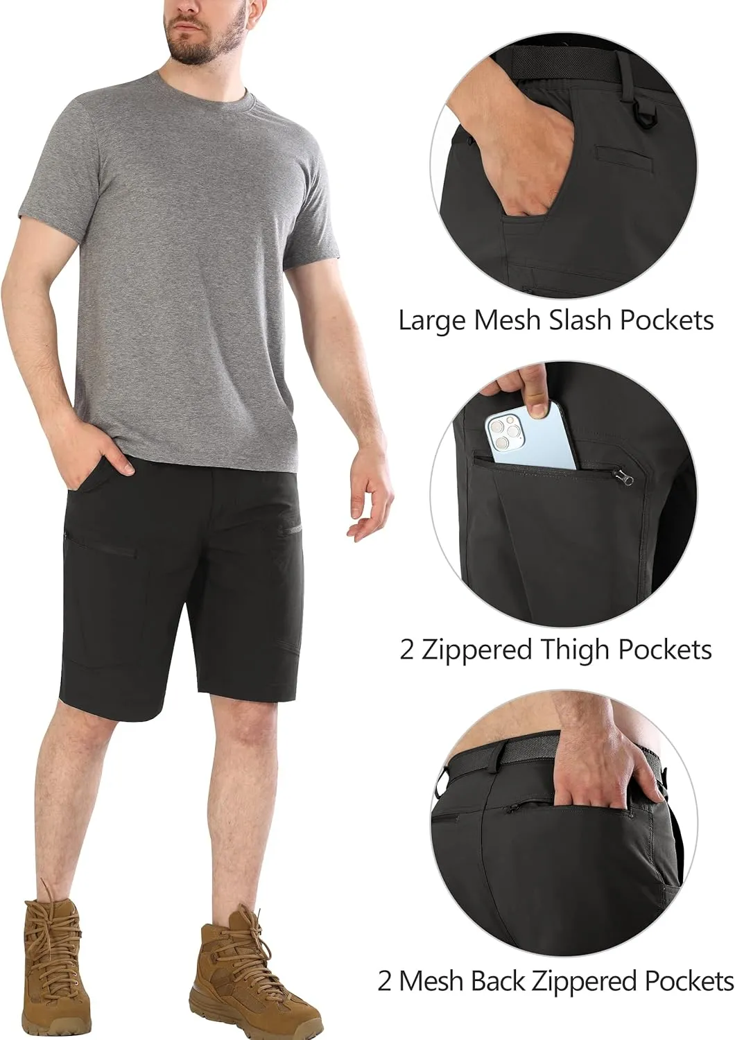 Mens Cargo Hiking Shorts Water Resistant Quick Dry Lightweight Breathable Tactical Shorts with Nylon Belt