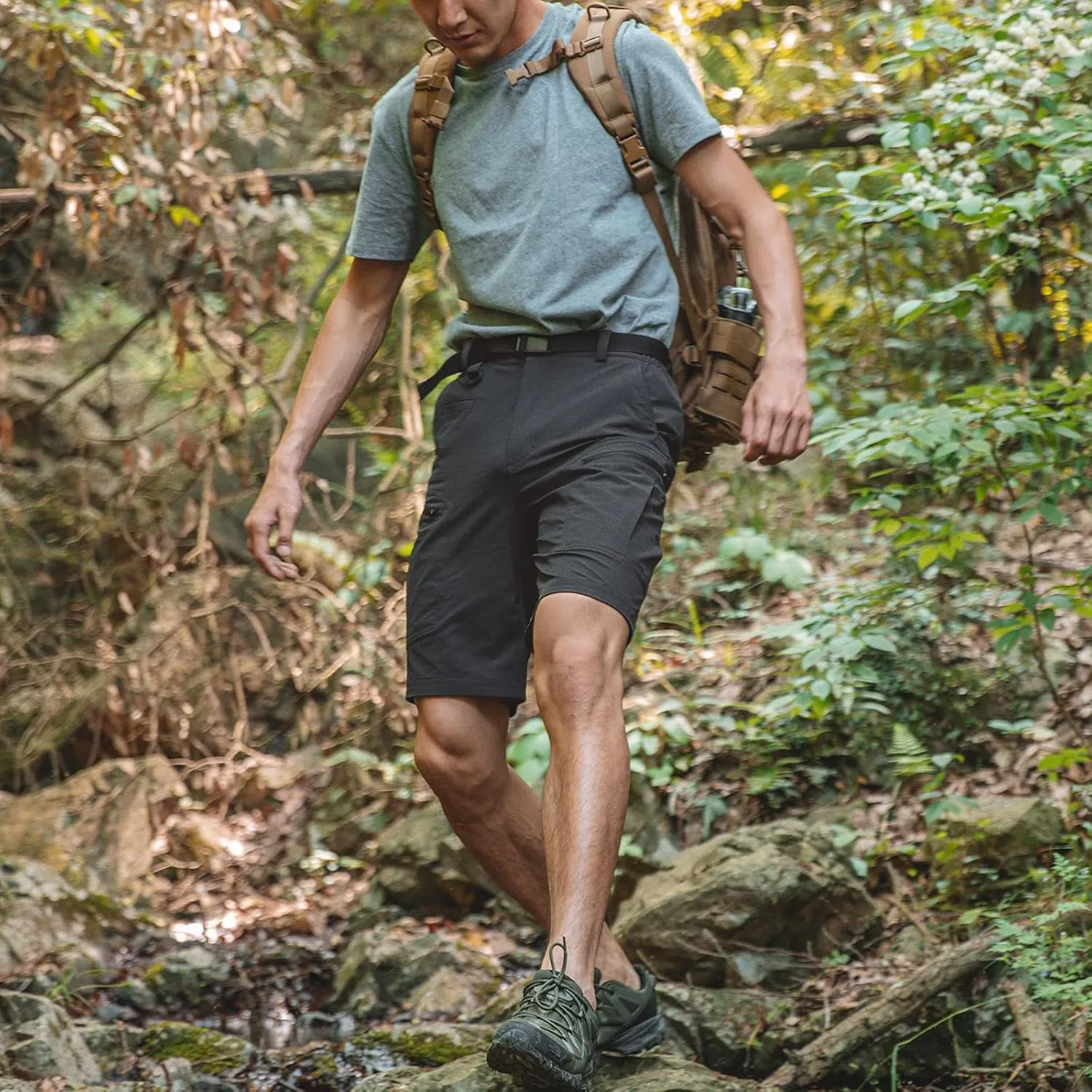 Mens Cargo Hiking Shorts Water Resistant Quick Dry Lightweight Breathable Tactical Shorts with Nylon Belt