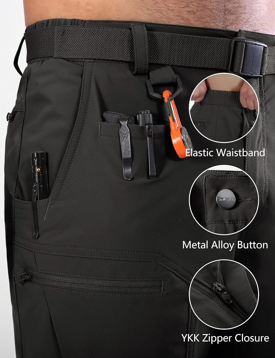 Mens Cargo Hiking Shorts Water Resistant Quick Dry Lightweight Breathable Tactical Shorts with Nylon Belt