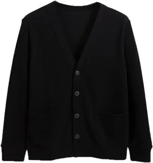 Men's Cotton Cardigan Sweater Long-Sleeve V Neck Buttons Cardigan with Pockets ZXCV11