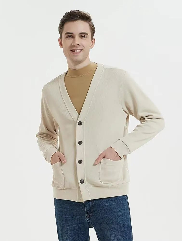 Men's Cotton Cardigan Sweater Long-Sleeve V Neck Buttons Cardigan with Pockets ZXCV11