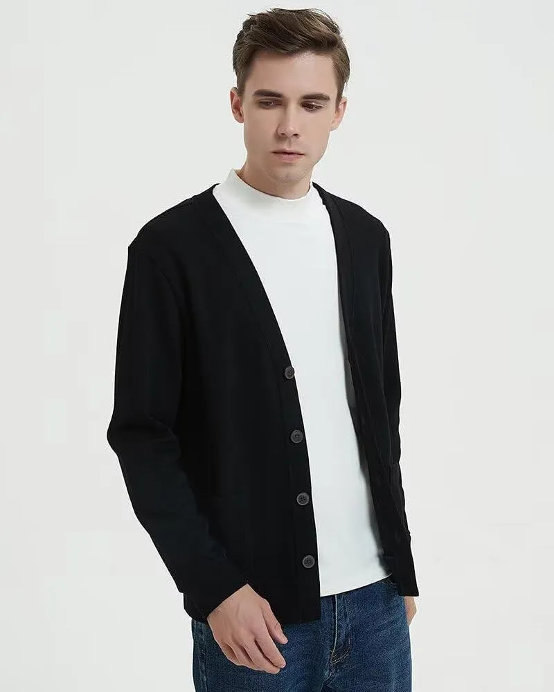 Men's Cotton Cardigan Sweater Long-Sleeve V Neck Buttons Cardigan with Pockets ZXCV11