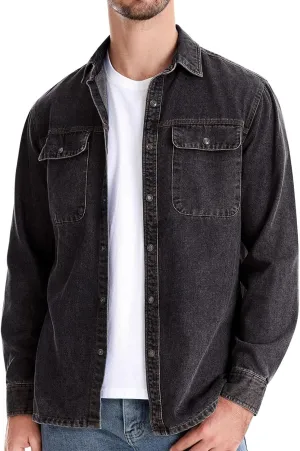 Mens Denim Jacket Solid Button Down Denim Shirt Casual Pockets Long Sleeve Washed Coat Fashion Slim Cowboy Coat