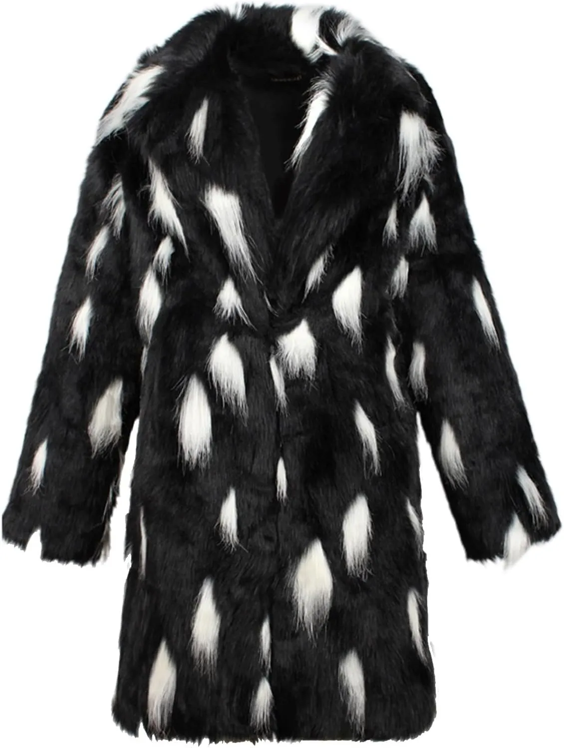 Mens Fashion Faux Fur Thick Coat Jacket, Pattern Lapel Long Jackets Heavyweight Fleece Lined Motorcycle Jakcet