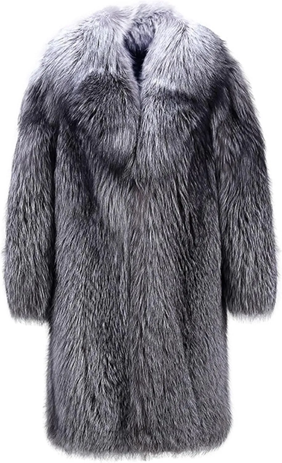 Men's Faux Mink Fur Length Coat Trendy Fuzzy Fox Fleece Jacket Winter Warm Fur Long Sleeve Coats