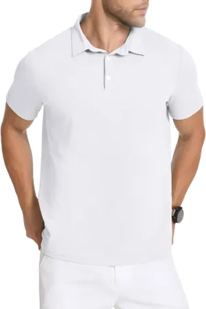 Mens Golf Shirt Ice Silk Elastic Quick Dry Short Sleeve Polo Shirt for Men Moisture Wicking,White,Large
